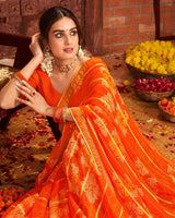 Vishal Prints Dark Orange Patterned Chiffon Bandhani Print Saree With Fancy Border