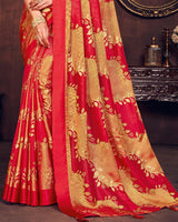 Vishal Prints Dark Red Silk Brasso Saree With Foil Print And Tassel