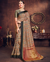 Vishal Prints Light Brown Silk Brasso Saree With Foil Print And Tassel