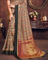 Vishal Prints Light Brown Silk Brasso Saree With Foil Print And Tassel