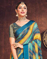 Vishal Prints Multi Silk Brasso Saree With Foil Print And Tassel