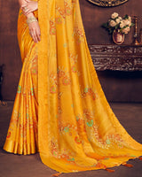 Vishal Prints Dark Orange Silk Brasso Saree With Foil Print And Tassel
