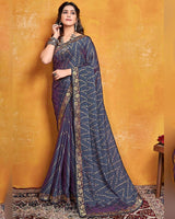 Vishal Prints Scarpa Flow Grey Brasso Saree With Zari Border