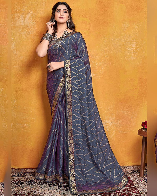 Vishal Prints Scarpa Flow Grey Brasso Saree With Zari Border