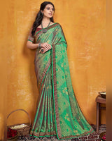 Vishal Prints Dark Mint Green Brasso Saree With Zari Border