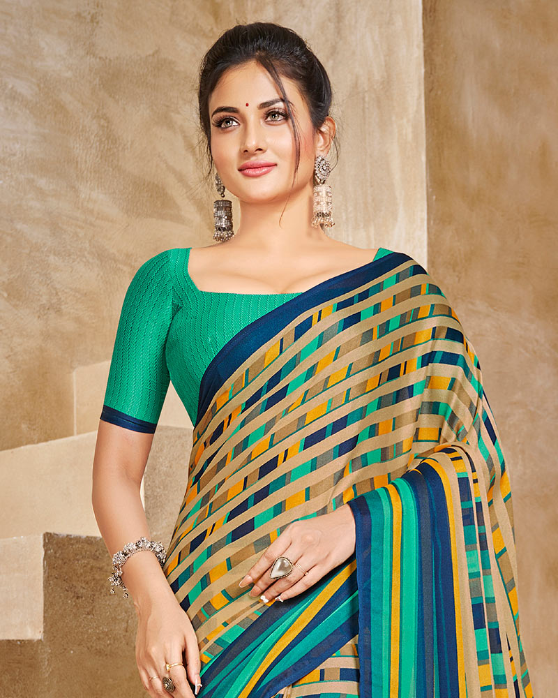 Vishal Prints Multi And Sea Green Digital Print Criva Crepe Saree