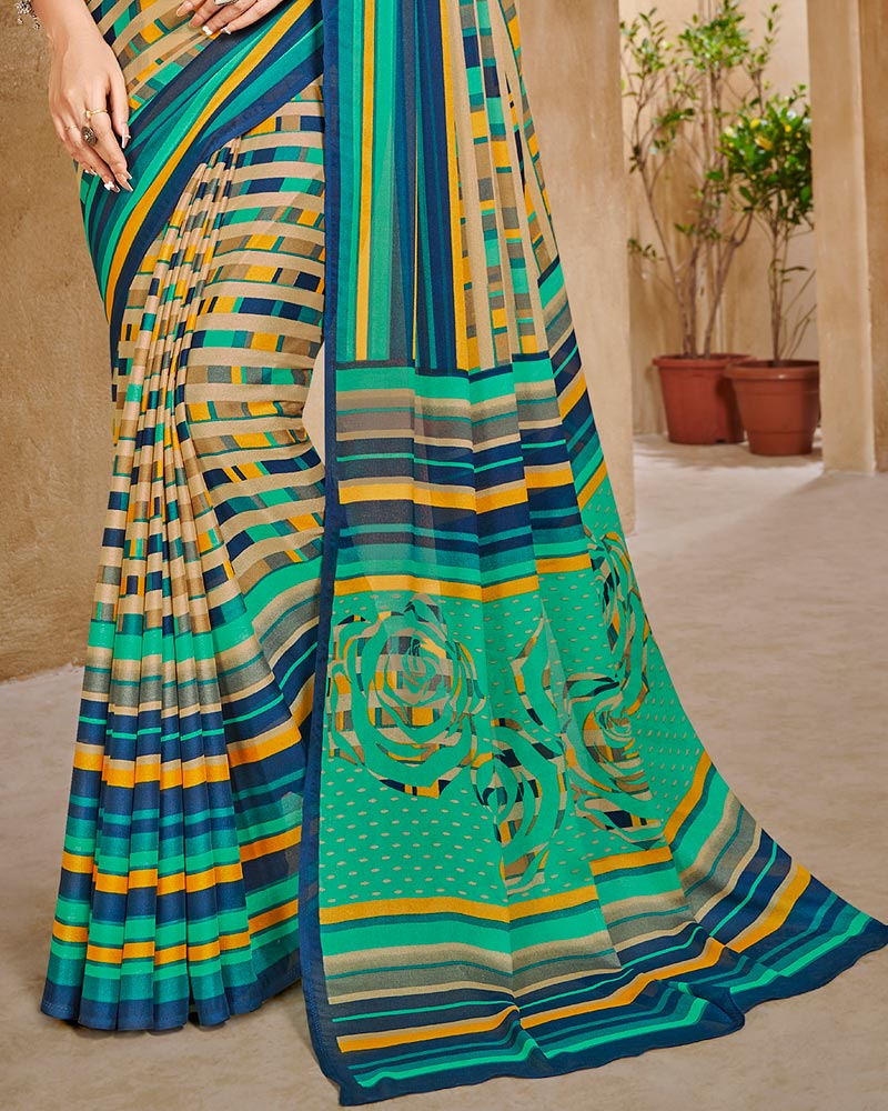 Vishal Prints Multi And Sea Green Digital Print Criva Crepe Saree