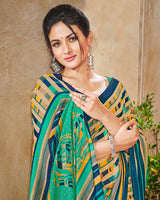 Vishal Prints Multi And Sea Green Digital Print Criva Crepe Saree