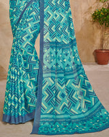 Vishal Prints Grey Blue Digital Print Criva Crepe Saree