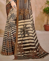 Vishal Prints Brown And Light Brown Digital Print Criva Crepe Saree