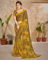 Vishal Prints Dusty Brown Digital Print Criva Crepe Saree