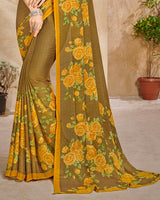 Vishal Prints Dusty Brown Digital Print Criva Crepe Saree