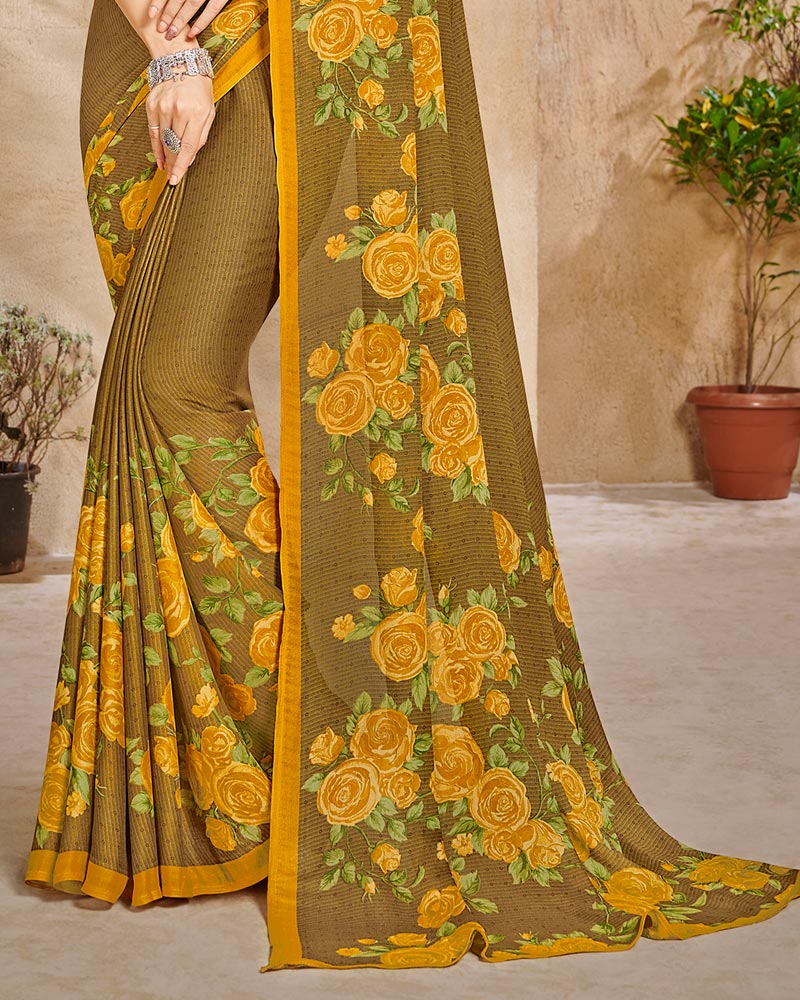 Vishal Prints Dusty Brown Digital Print Criva Crepe Saree