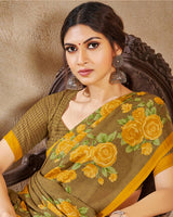 Vishal Prints Dusty Brown Digital Print Criva Crepe Saree
