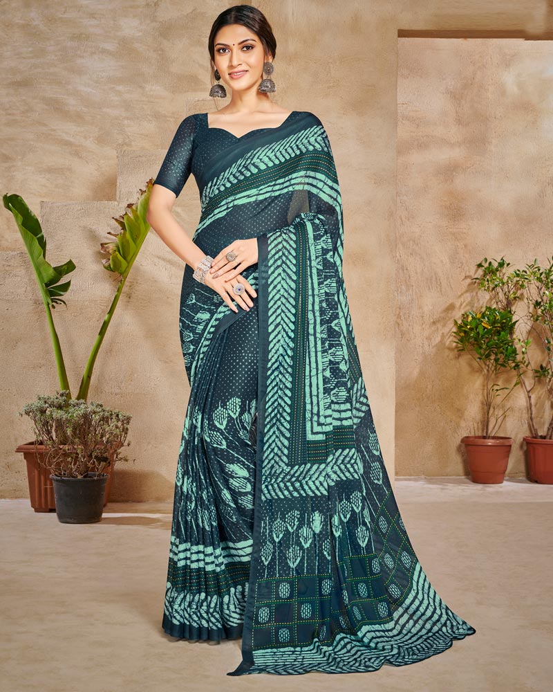 Vishal Prints Dark Grey Digital Print Criva Crepe Saree