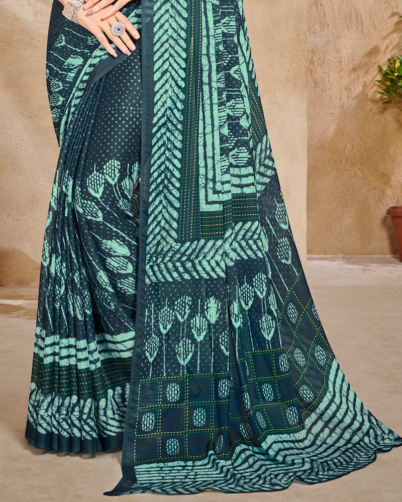 Vishal Prints Dark Grey Digital Print Criva Crepe Saree