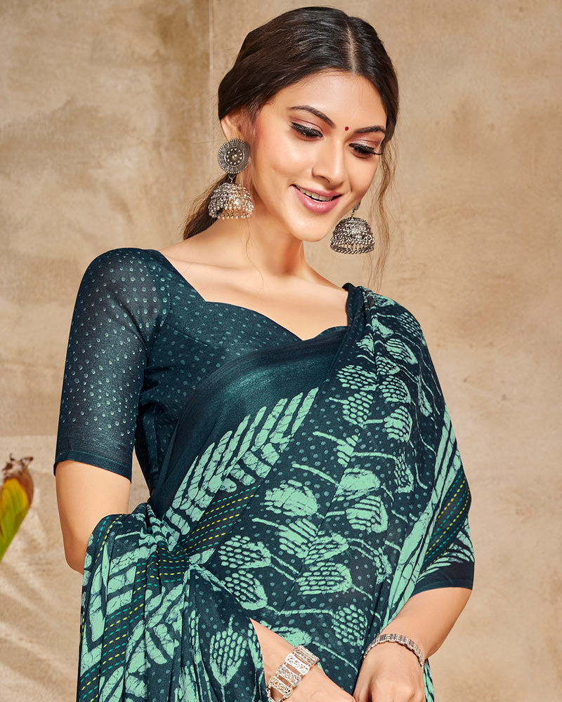 Vishal Prints Dark Grey Digital Print Criva Crepe Saree
