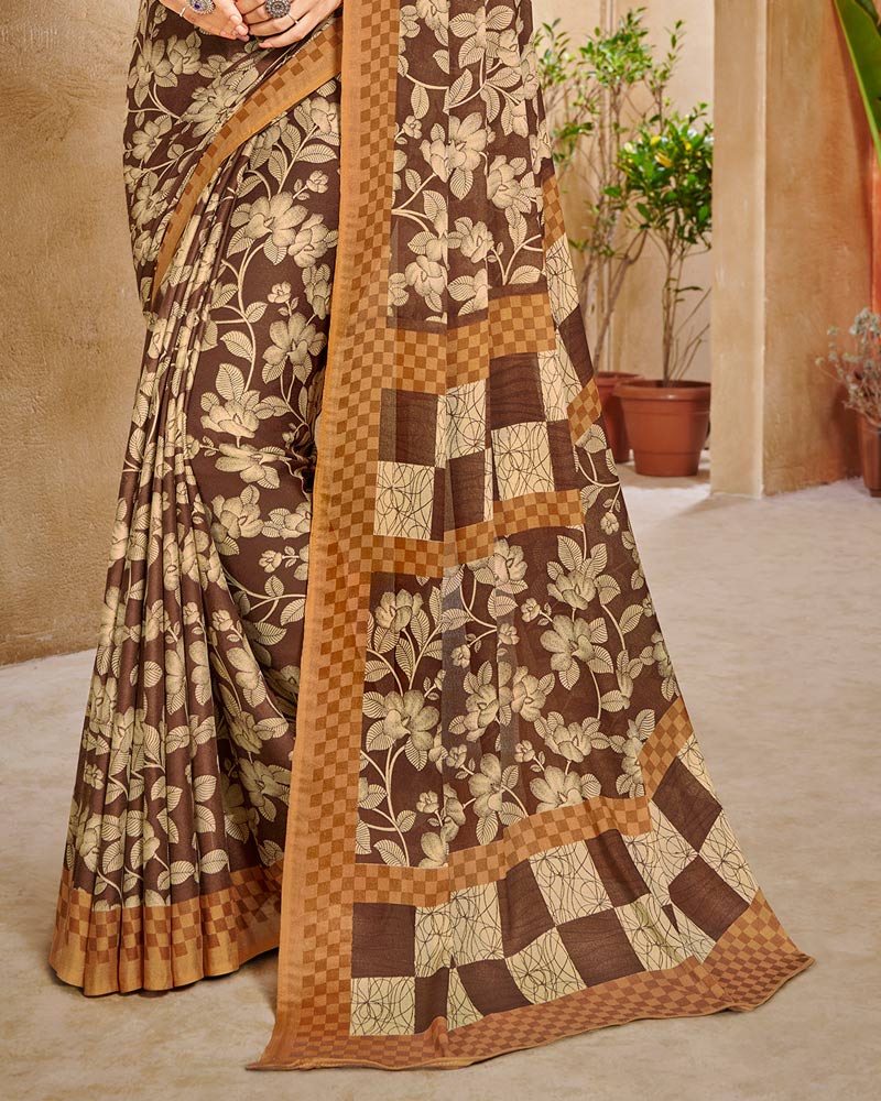 Vishal Prints Brown Digital Print Criva Crepe Saree