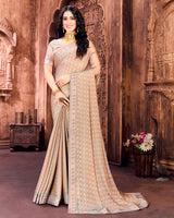Vishal Prints Peach Patterned Chiffon Saree With Digital Printed Border