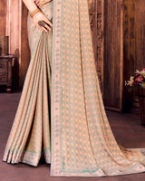 Vishal Prints Peach Patterned Chiffon Saree With Digital Printed Border
