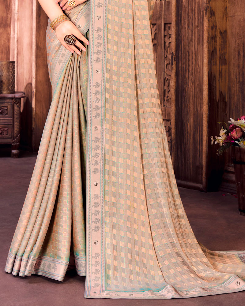 Vishal Prints Peach Patterned Chiffon Saree With Digital Printed Border