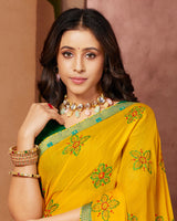 Vishal Prints Golden Yellow Designer Chiffon Saree With Embroidery Work And Fancy Border