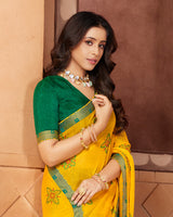 Vishal Prints Golden Yellow Designer Chiffon Saree With Embroidery Work And Fancy Border