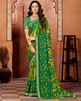 Vishal Prints Dark Green Designer Chiffon Saree With Embroidery Work And Fancy Border