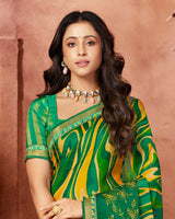 Vishal Prints Dark Green Designer Chiffon Saree With Embroidery Work And Fancy Border