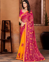 Vishal Prints Dark Pink Designer Chiffon Saree With Embroidery Work And Fancy Border