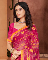 Vishal Prints Dark Pink Designer Chiffon Saree With Embroidery Work And Fancy Border