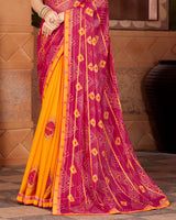 Vishal Prints Dark Pink Designer Chiffon Saree With Embroidery Work And Fancy Border