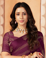 Vishal Prints Wine Designer Chiffon Saree With Diamond Work And Satin Patta With Tassel
