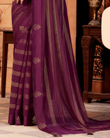 Vishal Prints Wine Designer Chiffon Saree With Diamond Work And Satin Patta With Tassel