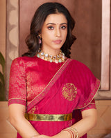 Vishal Prints Red Pink Designer Chiffon Saree With Embroidery Work And Fancy Border