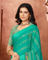 Vishal Prints Aqua Green Designer Chiffon Saree With Embroidery Diamond Work And Tassel