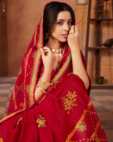Vishal Prints Dark Red Designer Chiffon Saree With Embroidery Work And Fancy Border