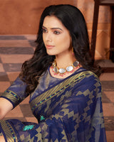 Vishal Prints Navy Blue Designer Brasso Saree With Patch Work And Fancy Border