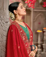 Vishal Prints Milano Red Designer Tissue Organza Saree With Embroidery-Diamond Work And Cut Work Border