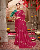 Vishal Prints Purplish Red Designer Tissue Organza Saree With Embroidery-Diamond Work And Cut Work Border