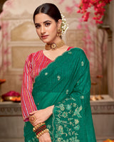 Vishal Prints Tropical Green Designer Tissue Organza Saree With Embroidery-Diamond Work And Cut Work Border