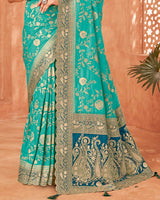 Vishal Prints Sea Green Designer Dola Silk Saree With Weaving-Diamond Work And Cut Work Border