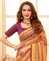 Vishal Prints Light Mustard Digital Print Fancy Brasso Saree With Core Piping And Tassel