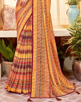 Vishal Prints Light Mustard Digital Print Fancy Brasso Saree With Core Piping And Tassel