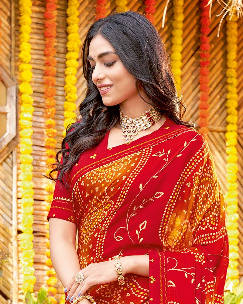 Bandhani print chiffon saree deals