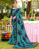 Vishal Prints Navy Blue Bandhani Print Chiffon Saree With Foil Print