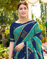 Vishal Prints Navy Blue Bandhani Print Chiffon Saree With Foil Print