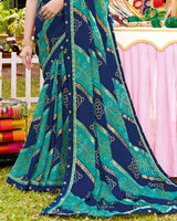 Vishal Prints Navy Blue Bandhani Print Chiffon Saree With Foil Print