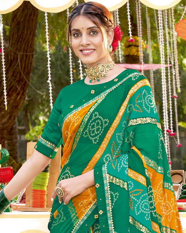 Vishal Prints Dark Sea Green Bandhani Print Chiffon Saree With Foil Print