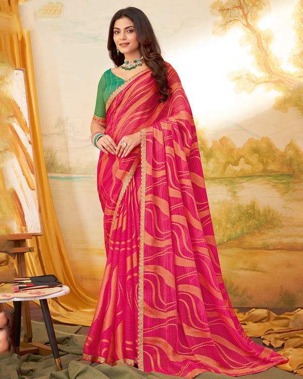 Vishal Prints Red Pink Designer Fancy Zari Brasso Saree With Border